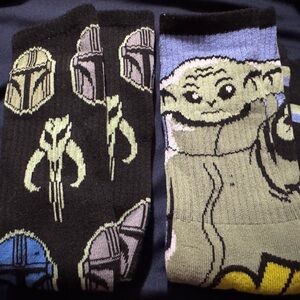 Star Wars Mandalorian and Baby Yoda Socks - Black and Blue